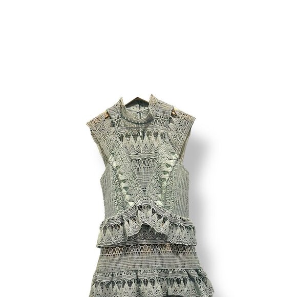 Self-Portrait Teardrop Guipure Lace Mock Neck Mini Dress Mint Green Size US 4 - Picture 5 of 16
